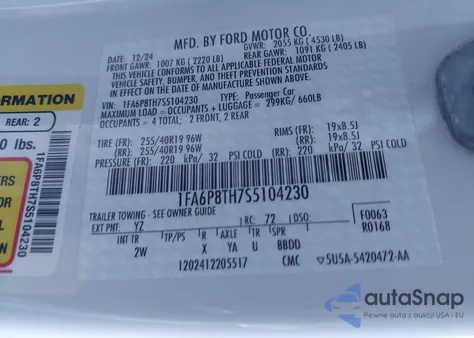 2025 Ford Mustang Ecoboost Fastback from USA, damaged, VIN 1FA6P8TH7S5104230